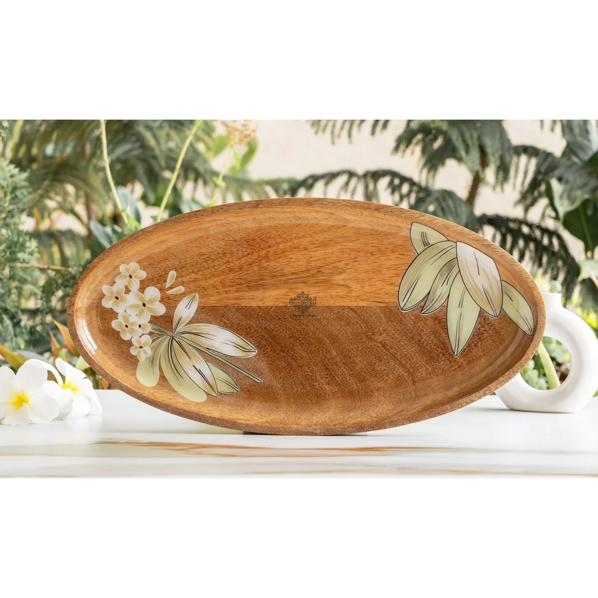 Wooden pluneria Flower Design Tray- Oval Shape - Image 3