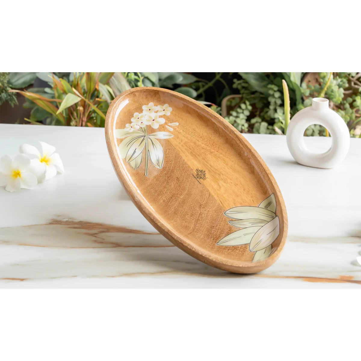 Wooden pluneria Flower Design Tray- Oval Shape - Image 4