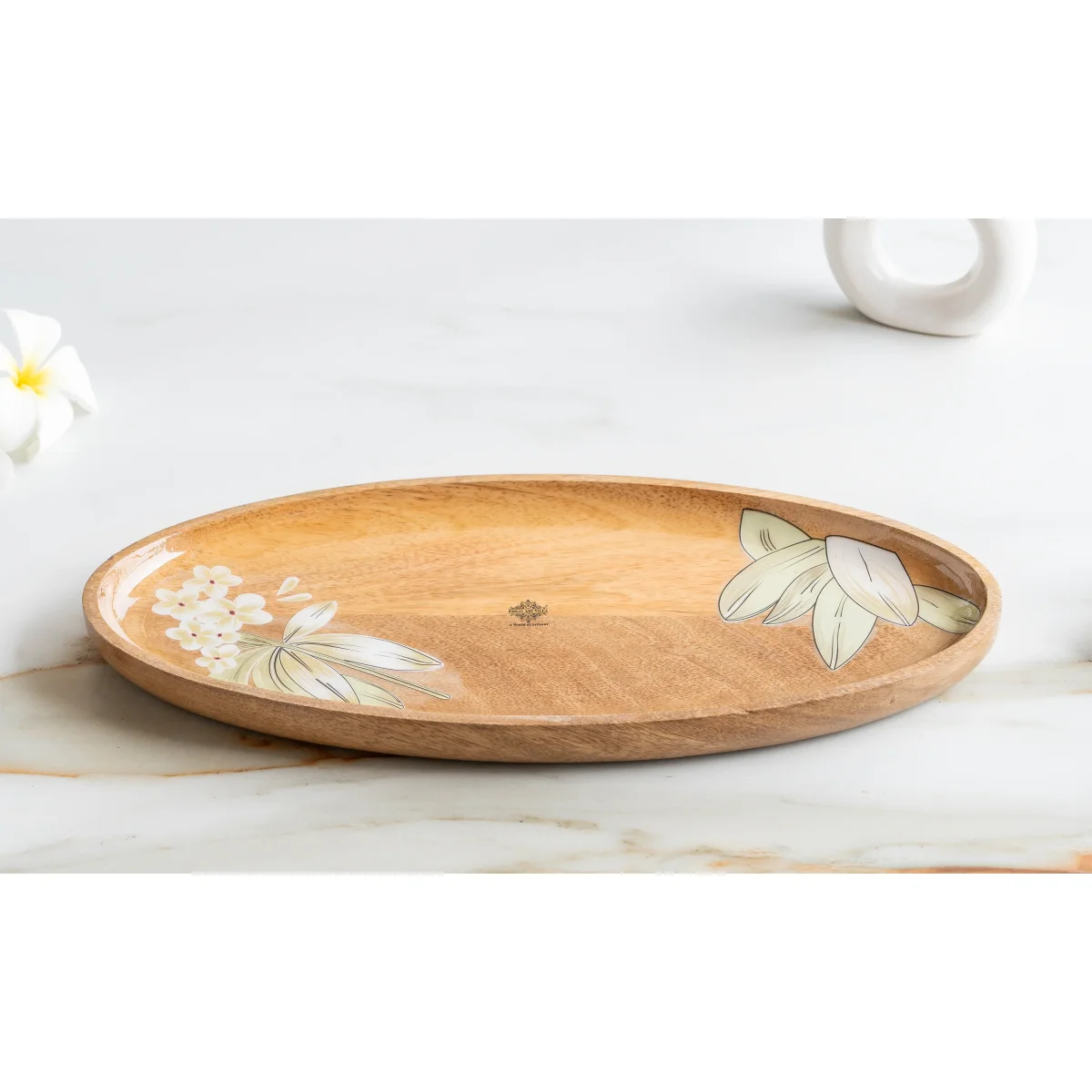 Wooden pluneria Flower Design Tray- Oval Shape - Image 2
