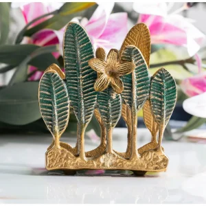 Brass Finish Green Leaf Decorative Napkin Holder