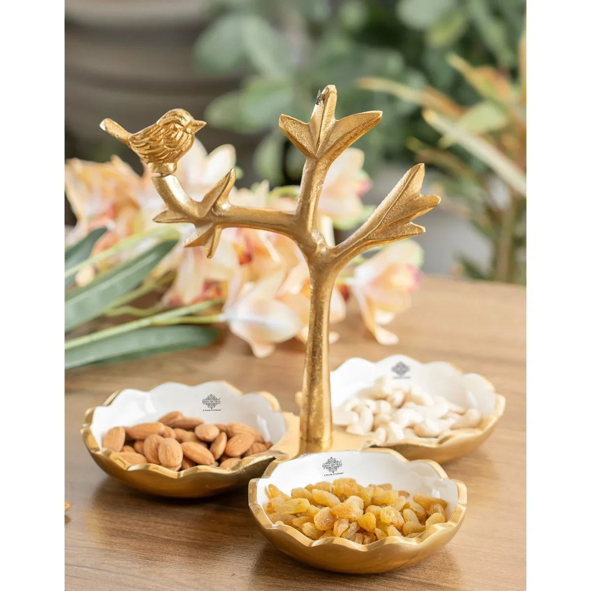 Brass Finish Bird Design Decorative Dry Fruit Bowl - Image 2