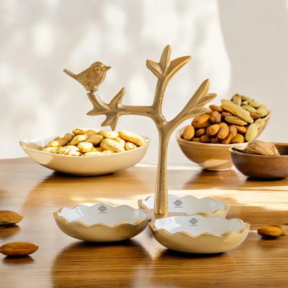 Brass Finish Bird Design Decorative Dry Fruit Bowl - Image 9